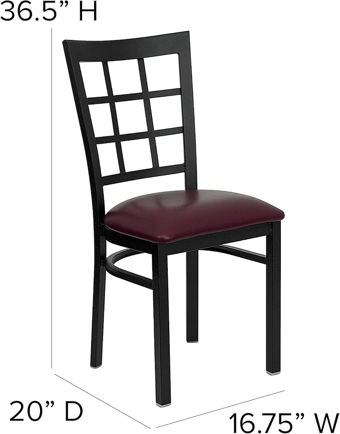 Flash Furniture 4 Pack HERCULES Series Black Window Back Metal Restaurant Chair - Burgundy Vinyl Seat