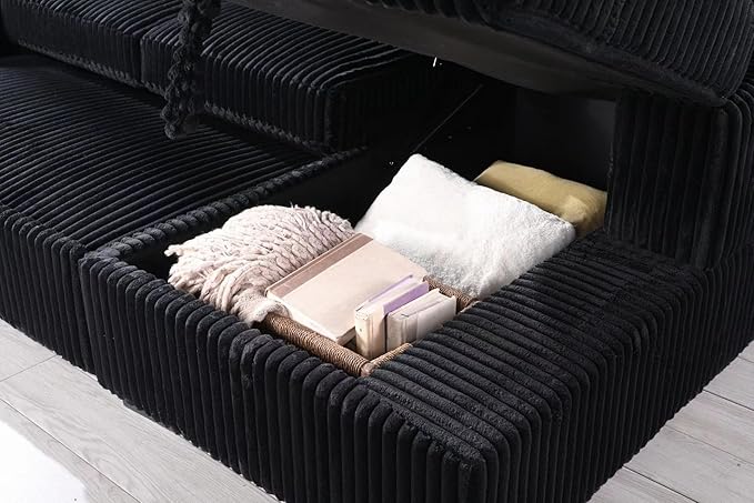 ERYE Oversized U-Shaped Pull Out Sleeper Couch Bed, Modern U Shaped Sleeper Sectional Sofa Corduroy Corner Convertible Sofa Bed with Storage Chaise Lounge and Cabinet