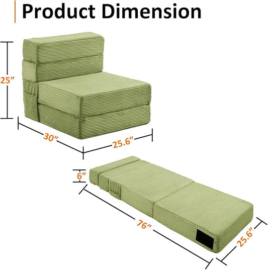 JKMAX Single Size Folding Sofa Bed - 4 in 1 Convertible Sleeper Chair - High Density Memory Foam Futon Couch - Foldable Bed for Living Room Bedroom (Green)