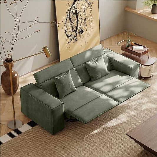 84.27''Power Sofa,Modern Recliner Sofa for Living Room,Green Sectional Sofa with Performance Fabric,Modular Couch Design, Pet Friendly,Free Combination for Home(Green)