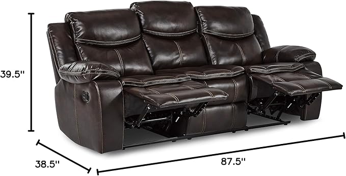 Lexicon Bay Manual Double Reclining Sofa, Dark Brown