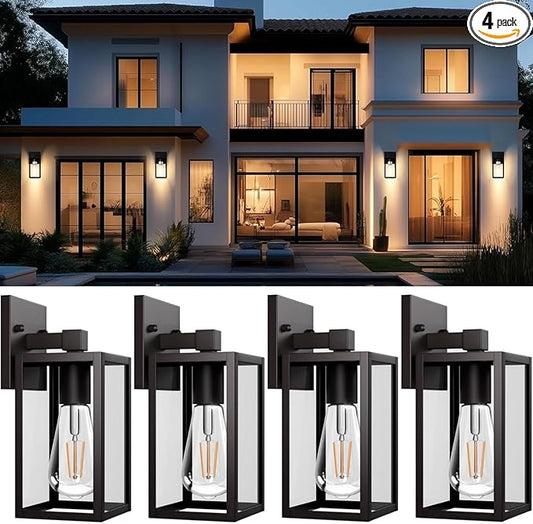 4 Pack Outdoor Light Fixtures, Black Exterior Light Wall Mount, Aluminum Porch Wall Lanterns Waterproof Outside Light for House Front Door Light for Patio Garage Doorway
