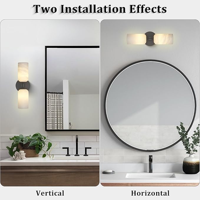 Alabaster Wall Sconce 14in Black Sconces Wall Lighting, Imported Alabaster Modern Marble Bathroom Vanity Sconces, Black Sconce Wall Decor, for Bedroom Living Room Staircases Hallway Foyer
