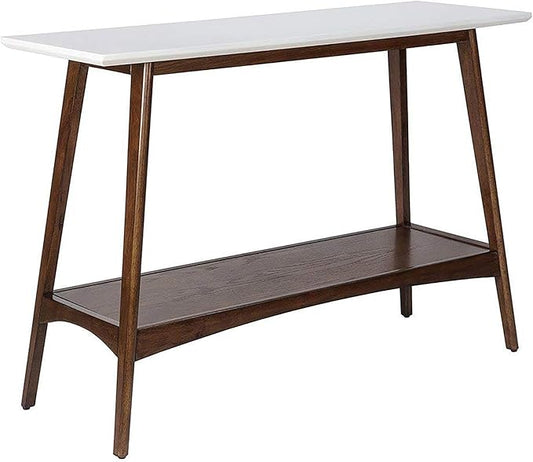 Madison Park Parker Console Tables-Solid Wood, Two-Tone Finish with Lower Storage Shelf Modern Mid-Century Accent Living Room Furniture, Medium, Off-White/Pecan