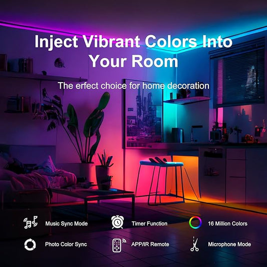 50 FT Led Lights for Bedroom,Lntelligent Application Remote Control Color Change LED Strip Lights, Music Synchronization Bluetooth RGB Lights, Used for Room, Home, Party Decoration