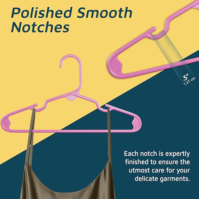 Lifemaster Plastic Kids Clothes Hangers – Children Clothes Hanger with Shoulder Notch, 11.6 Inch Space-Saving Closet Organizer for Baby, Toddler, and Kids Clothing, Hold Up to 5 lbs, Pack of 10, Pink