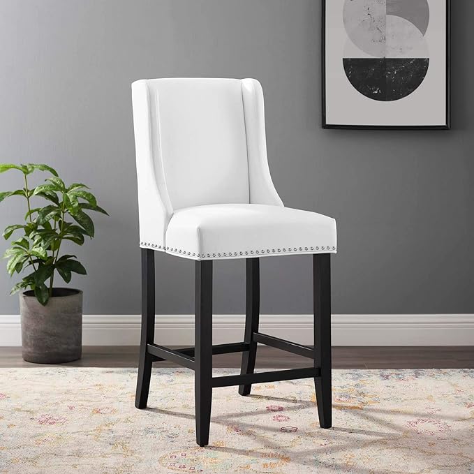 Modway Baron Faux Leather Upholstered Dining Counter-Height Bar Stool in White