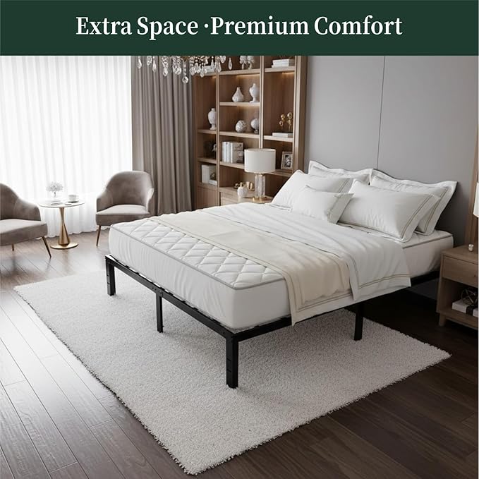 King Size Bed Frame, 14 Inch Metal Platform Bed Frames with Heavy Duty Steel Slat Support, No Box Spring Needed, Easy Assembly, Under Bed Storage