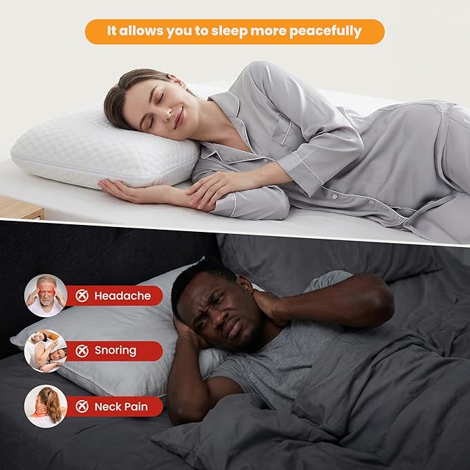 NEWBULIG Cooling Gel Memory Foam Pillow for Neck Pain Relief - Breathable Mesh with Washable Cover Standard Size Bed Pillows for Side & Back Sleepers, CertiPUR-US & Oeko-TEX Certified, 1 PCS, White