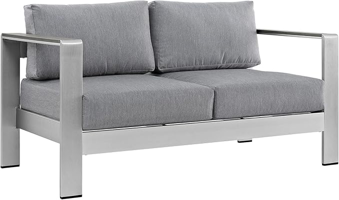 Modway Shore 4-Piece Aluminum Outdoor Patio Furniture Set in Silver Gray