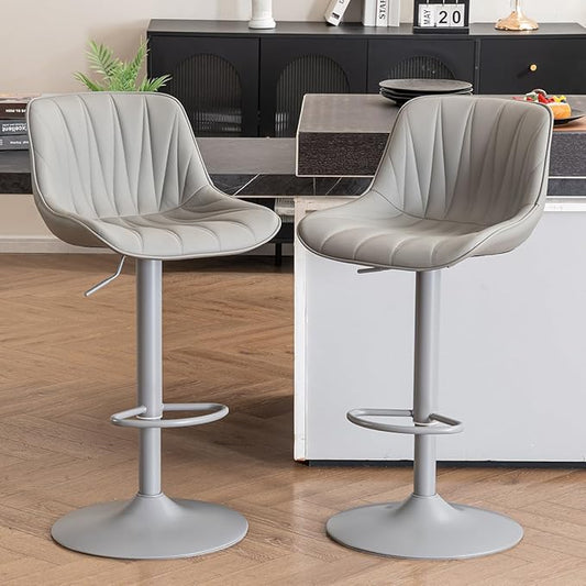 Kidol & Shellder Bar Stools Set of 2 Gray Adjustable Swivel Counter Height Barstools Upholstered Modern PU Leather Bar Chairs Stools for Kitchen Island