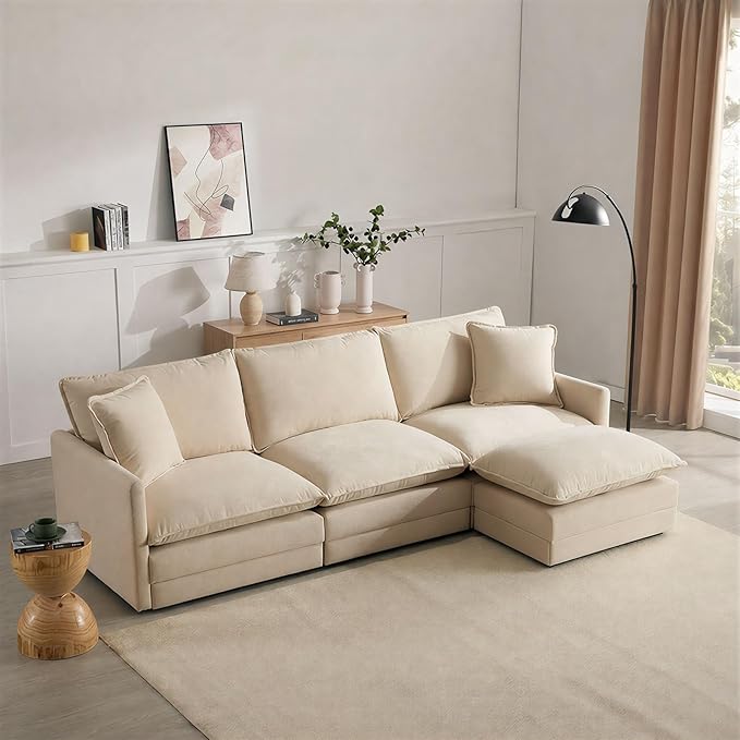 Modular Oversized Chair Ottoman with Removable Pillow Top, 39”W Big Ottoman, Convertible Square Foot Rest Stool, Upholstered Extra Seating for Living Room & Bedroom, Sand Beige