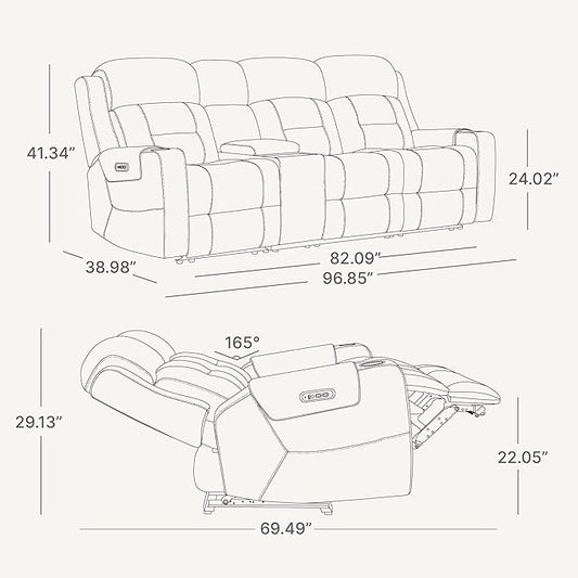 Watson & Whitely Genuine Leather Power Recliner Sofa, Lay Flat Reclining Sofa with Storage Console, Power Headrest & Cup Holders, 3 Seater Electric Reclining Couch for Living Room, Navy Blue