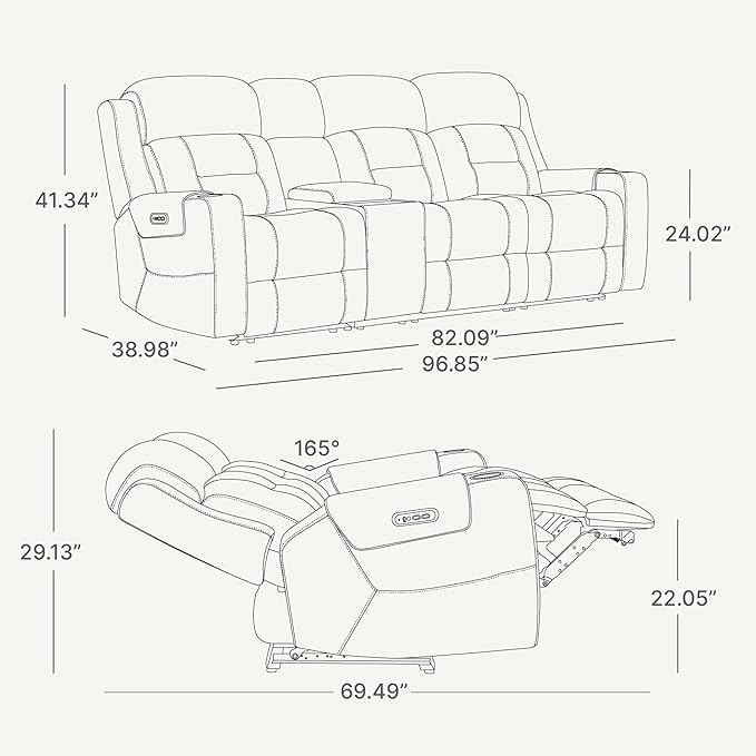 Watson & Whitely Genuine Leather Power Recliner Sofa, Lay Flat Reclining Sofa with Storage Console, Power Headrest & Cup Holders, 3 Seater Electric Reclining Couch for Living Room, Dark Brown