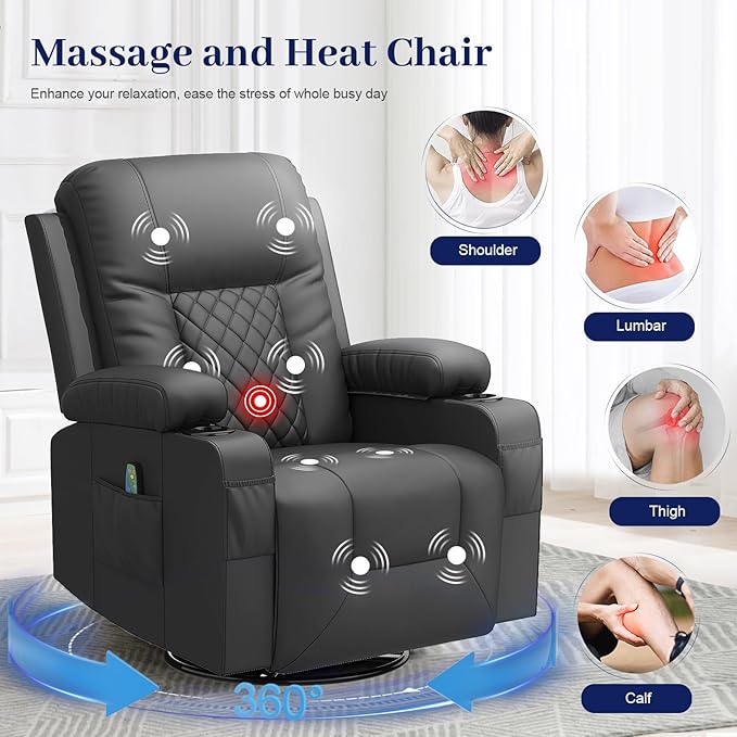 FURNIMAT Recliner Sofa Set with 3+1+1 Pieces in Living Room, 3 Seater Reclining Sofa, 2 Recliner Chair with 360 Degree Swivel Single Sofa Seat