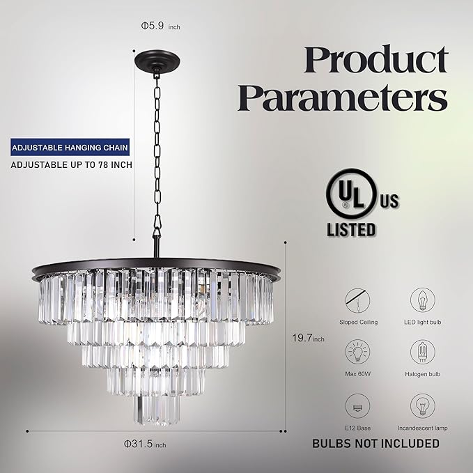 Luxury Modern Crystal Chandeliers Lighting Contemporary Pendant Chandelier Ceiling Lamp Lights Fixture 5-Tier (10 Lights) for Dining Room Living Room Hotel