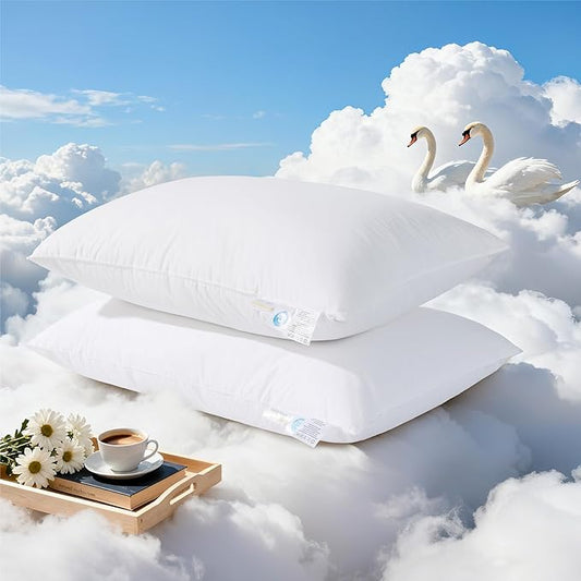Canadian White Goose Down Pillows King Size Set of 2-1050+ Fill Power, Soft Down Pillow for Sleeping, Fluffy Hotel Luxury Bed Pillows for Neck Pain Relief, Side Sleeper Pillow - 20"x36"