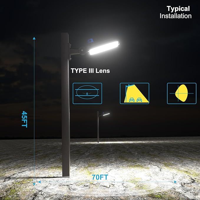 ETL 320W(350x1W LED) LED Parking Lot Lights Outdoor 48000LM 5000K Parking Lot LED Lights Commercial 6KV SPD IP65 Led Pole Light Arm Mount with Smart Photocell for Street/Yard- 4Pack