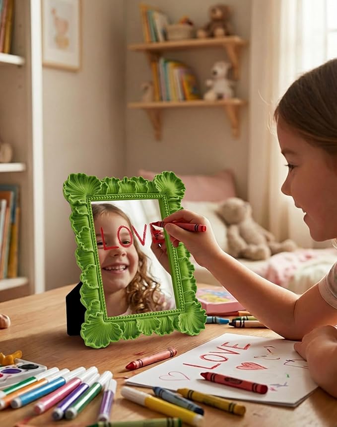 Gallery Wall Mirror for for Women Mom Best Friend Housewarming New Apartment Dorm Decor, 9.8x7.7 Framed Small Vanity Mirror for Dresser Nighstand Side Table Wall Decor (Lawn Green)