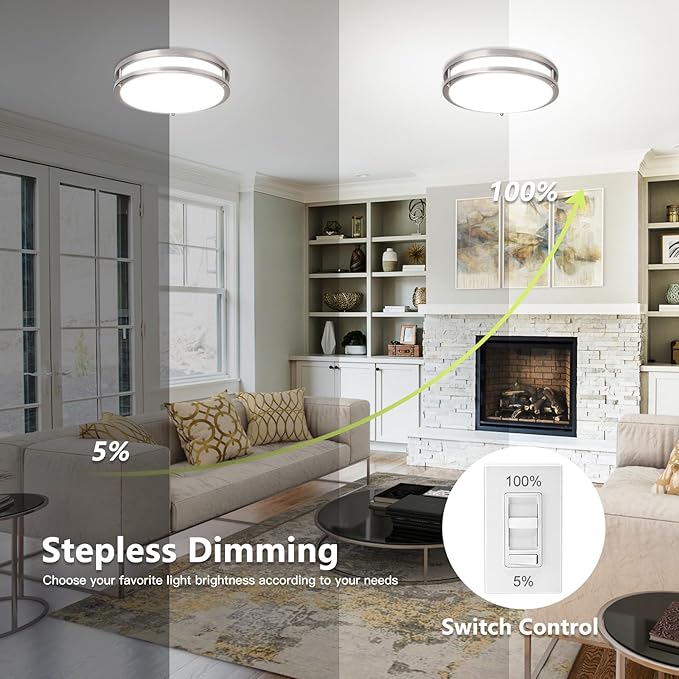 Flush Mount Ceiling Light - 2 Pack 36W 3000K/3500K/4000K/5000K/6000K Dimmable Led Ceiling Light Fixture for Kitchen Hallway Bedroom Bathroom (2, Brushed Nickel, 13 Inch)