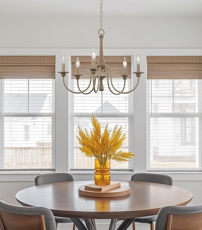 Kira Home Sherbrooke 24" 5-Light French Country Chandelier, Adjustable Height, Smoked Cedar Finish
