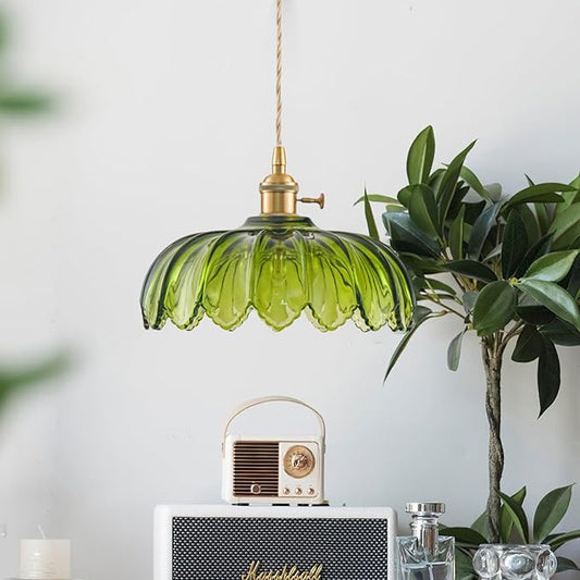 2 Pack Plug in Pendant Light Fixtures, Hanging Light Fixture Glass Pendant Light, Vintage Green Hanging Lamp, Pendant Lighting for Kitchen Island, Bedroom, Dining Room, Living Room