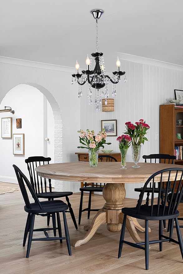 YYSHCHEN Small Black Crystal Chandelier,Mini Black Glass Chandelier for Dining Room,Bedroom, Living Room