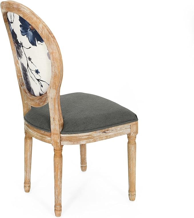 Christopher Knight Home Reed Upholstered Farmhouse Dining Chairs, Print and Dark Gray (Set of 2)