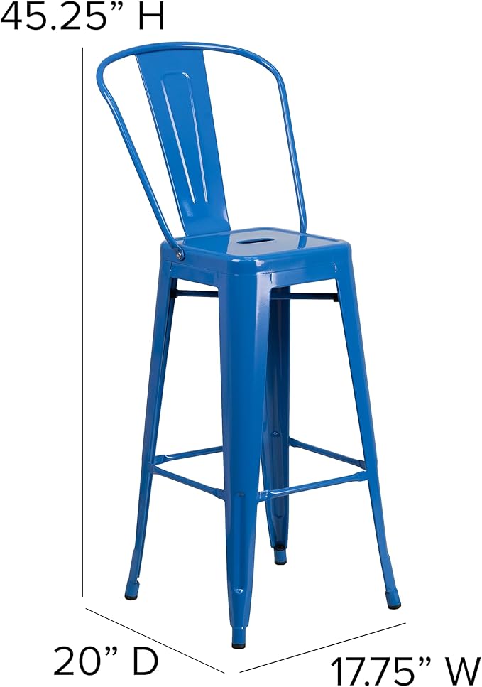 Flash Furniture Lily Commercial Grade 4 Pack 30" High Blue Metal Indoor-Outdoor Barstool with Removable Back