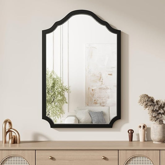 ULIKE Wood Arched Mirror 24x36 Inch, Rustic Wood Framed Mirror for Wall Decor, Wall Mirrors Decorative for Bathroom, Vanity Mirror for Living Room, Entryway or Bedroom, Black
