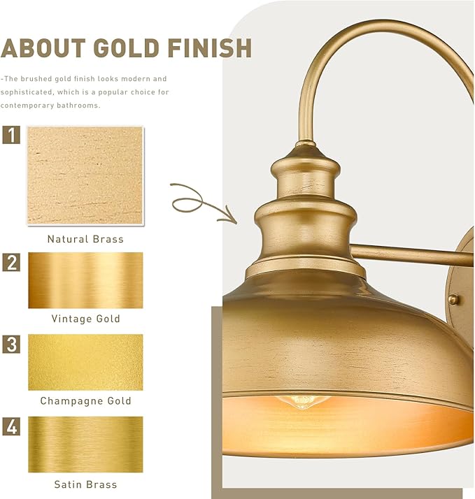 zeyu 2 Pack Industrial Wall Light, 11 inches Barn Light Fixture, Hand-Painted Gold Finish, 02A390-2 AG