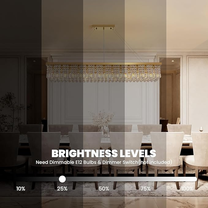 7PM Rectangle K9 Crystal Chandelier Modern Gold Crystal Chandelier Rectangular Pendant Lighting Fixture for Dining Room Kitchen Island Bedroom L59'' x W10'' x H9''