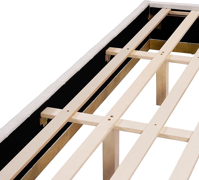 Merax King Bed Frame Upholstered Platform Bed with Linen Headboard, Wing Edge Design/Non-Slip and Noise-Free/Wooden Slats Support/No Box Spring Needed/Easy Assembly,King