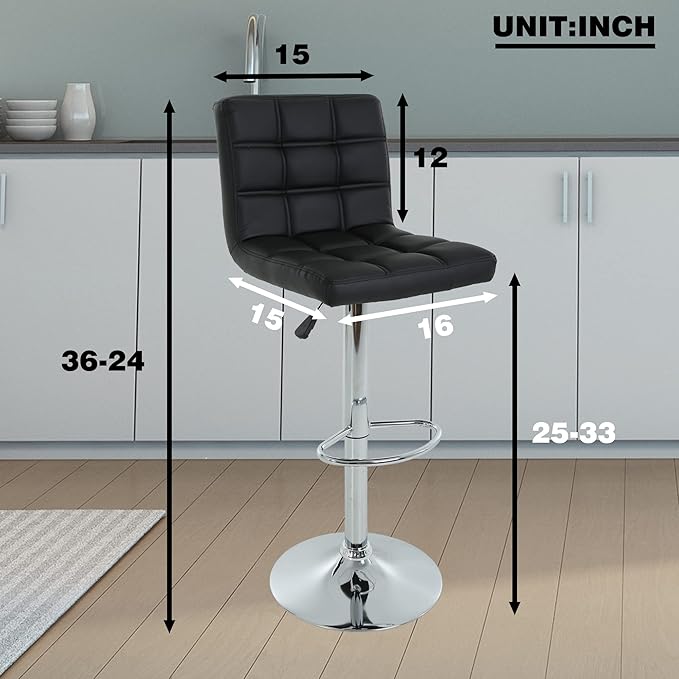 BestOffice Modern Bar Stool Set of 2 Barstools Height Adjustable Counter Height Swivel Bar Stool PU Leather Bar Chairs Hydraulic Dining Room Chairs Home Kitchen Stools