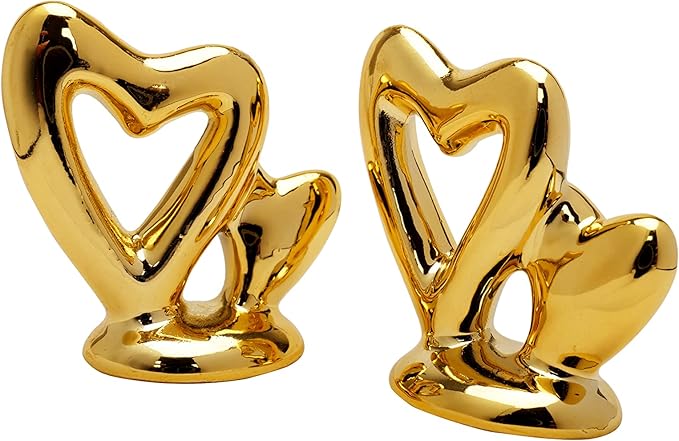 Gold Small Animal Statue Heart Statue Decor Modern Style Ceramic Gold Heart Animal Figurines Statues for Home Decor Accents Living Room Office Table Bookshelf Desk Bedroom Decorative Objects