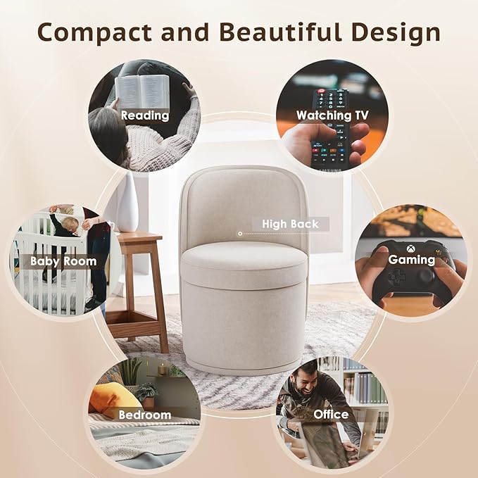 Swivel Accent Chair, 360° Swivel Chair with Hidden Storage, Modern Small Barrel Swivel Armchair for Living Room/Bedroom, Beige
