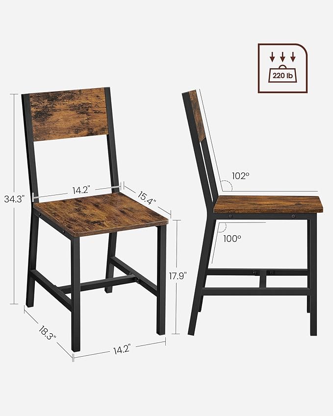 VASAGLE Extendable Dining Set, Dining Table with 4 Chairs, for Kitchen, 33.3-47.3 Inches Wide, Steel Frame, Rustic Brown and Ink Black LDC092B01V1-02