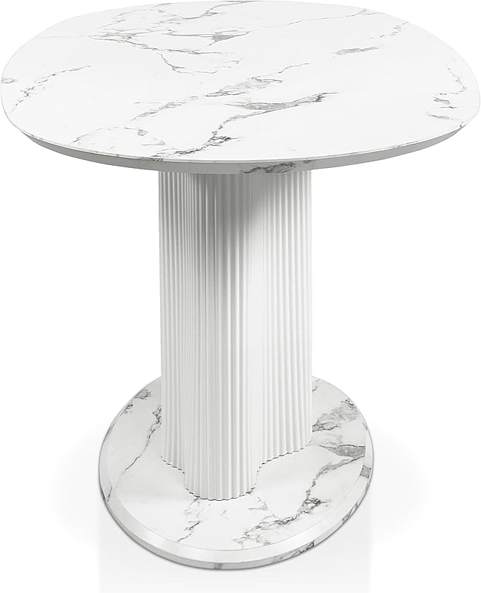 Homes: Inside + Out Elara Modern 54-inch Oval Dining Table with Fluted Pedestal Base, Seats up to 4, for Home Kitchen, Living Room, White