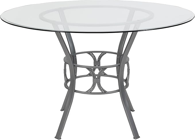 Flash Furniture Carlisle 48'' Round Glass Dining Table with Silver Metal Frame