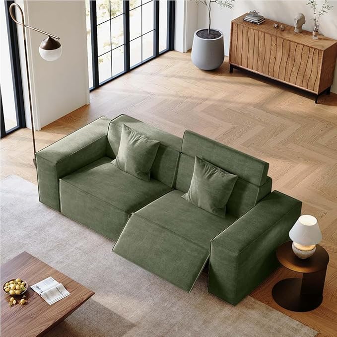 84.27''Power Recliner Sofa with Performance Fabric for Living Room, Mid Century Modern Sofa with Pillows, Pet Friendly, Free Combination for Home, Green