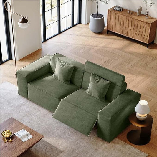 84.27''Power Recliner Sofa with Performance Fabric for Living Room, Mid Century Modern Sofa with Pillows, Pet Friendly, Free Combination for Home, Green