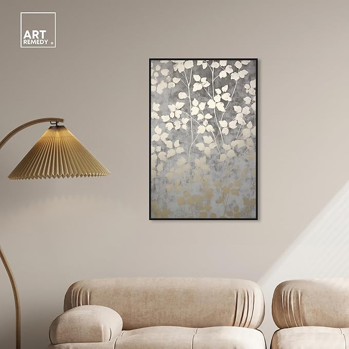 Art Remedy Silvery Gray Garden Canvas Elegant Floral Wall Art, Black Frame, 24" x 36"