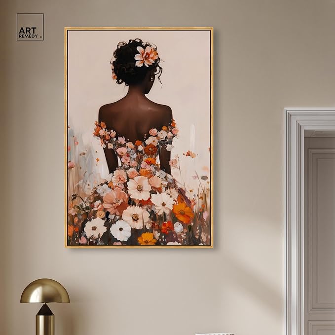 Autumn Bloom Dress Canvas Print Fashion Wall Decor by Art Remedy, Gold Frame, 30 x 45