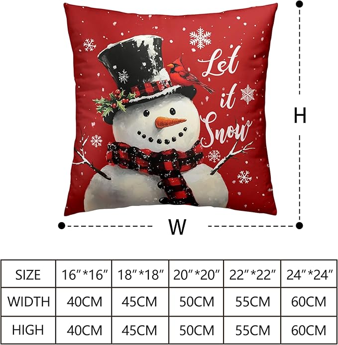 Red Christmas Pillow Covers Snowman Throw Pillow Covers Xmas Tree Pillow Case 16x16 Winter Snowflakes Cotton Blend Cushion Case for Holiday Decor Couch Sofa 2 Pack