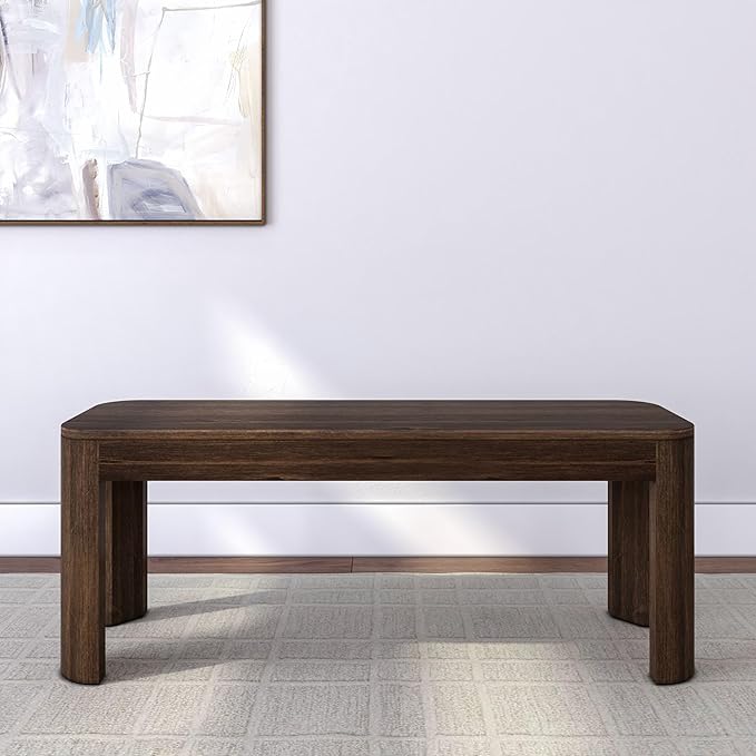Plank+Beam Contour Bench, Modern Rounded 46 Inch Dining Bench, Bench for 60 Inch Kitchen Table, Walnut