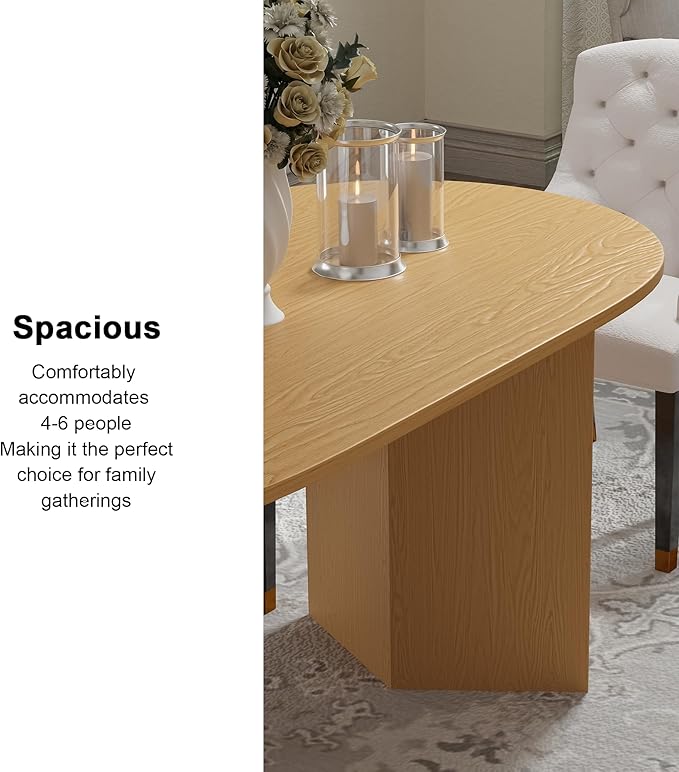 Casaphoria 67" Oval Dining Table, Modern Minimalist Wooden Kitchen Table with Sturdy V-Shaped Pedestal Base, Curved Edges Space-Saving Furniture for Dining Room & Living Space, Natural Wood