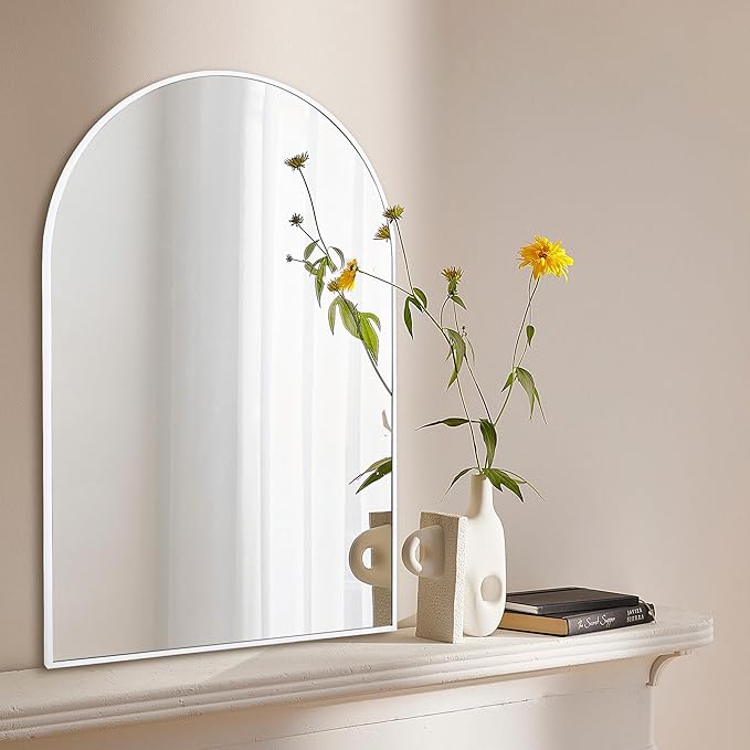 Arched White Bathroom Mirror,20 x 30 Inch Arch Wall Mirror with Wood Frame,Vanity Modern Tempered Glass Mirror for Bedroom,Entryway,Living Room
