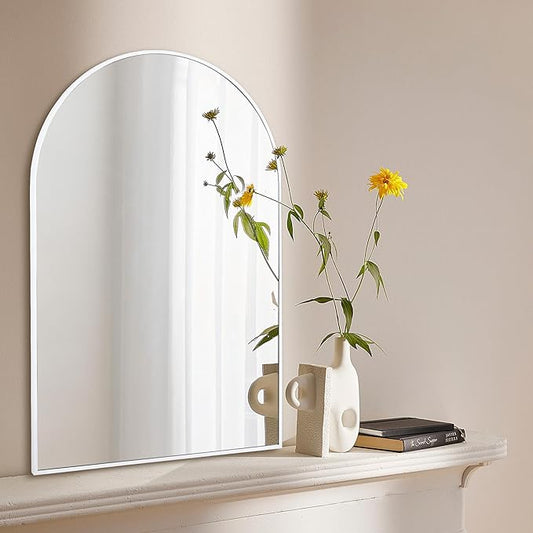Arched White Bathroom Mirror,20 x 30 Inch Arch Wall Mirror with Wood Frame,Vanity Modern Tempered Glass Mirror for Bedroom,Entryway,Living Room