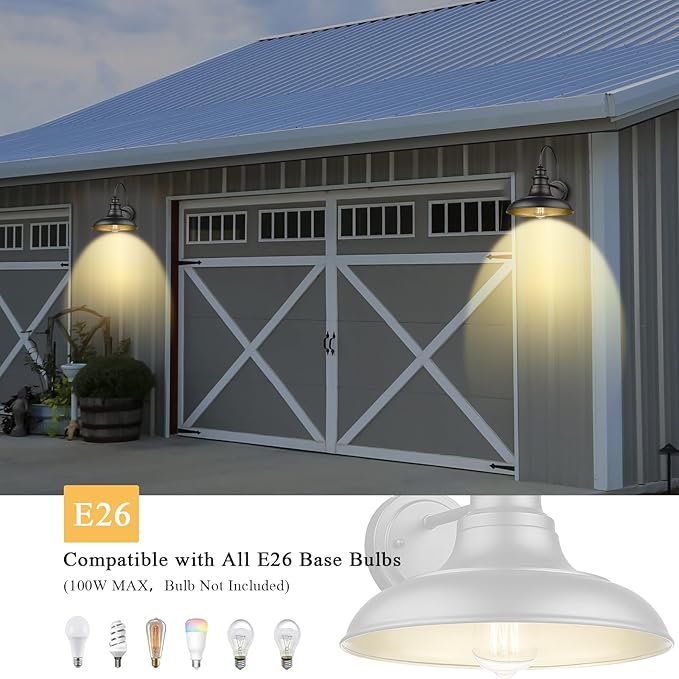 Outdoor Barn Light Fixture, 12.3 Inch Large Dome Farmhouse Wall Mount Light Wall Sconce Exterior Wall Lighting Fixture Industrial Black Finish Lantern with Gold Interior for Porch Garage Patio, 2 Pack