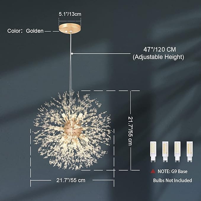 SineRise Modern Crystal Chandeliers Firework, Crystal Light Fixture, Dandelion Chandelier (12-Light, Gold) for Foyer Hallway Entryway Kitchen Bedroom